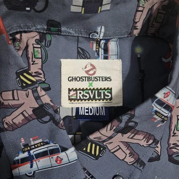 RSVLTS Ghostbusters Ain’t Afraid Button Down Short Sleeve Shirt - Men’s Medium - Picture 2 of 5